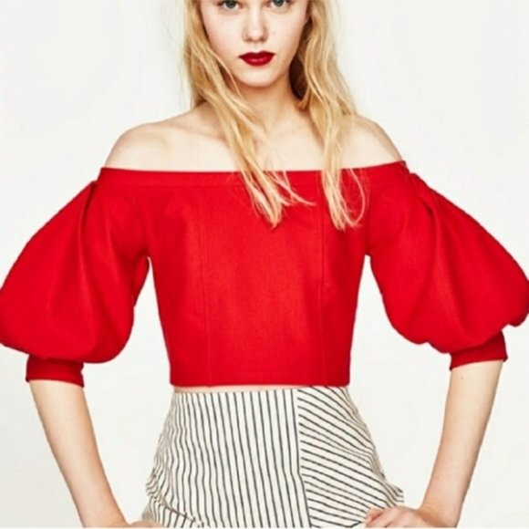 Zara Tops - Zara Off the Shoulder Balloon Sleeve Crop Top